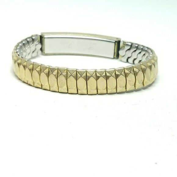 Vintage Engraved ID Bracelet, Linda Love Jim Gold Tone Stretch Band Bangle - Picture 2 of 7